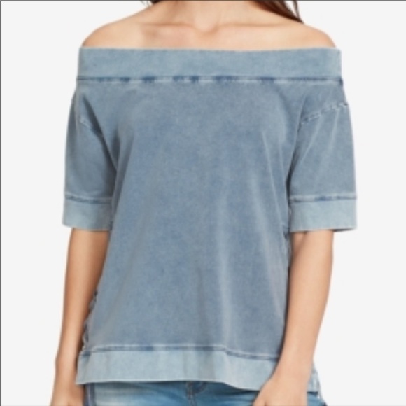 William Rast Blue Off-The-Shoulder Sweatshirt NWT - Picture 4 of 7